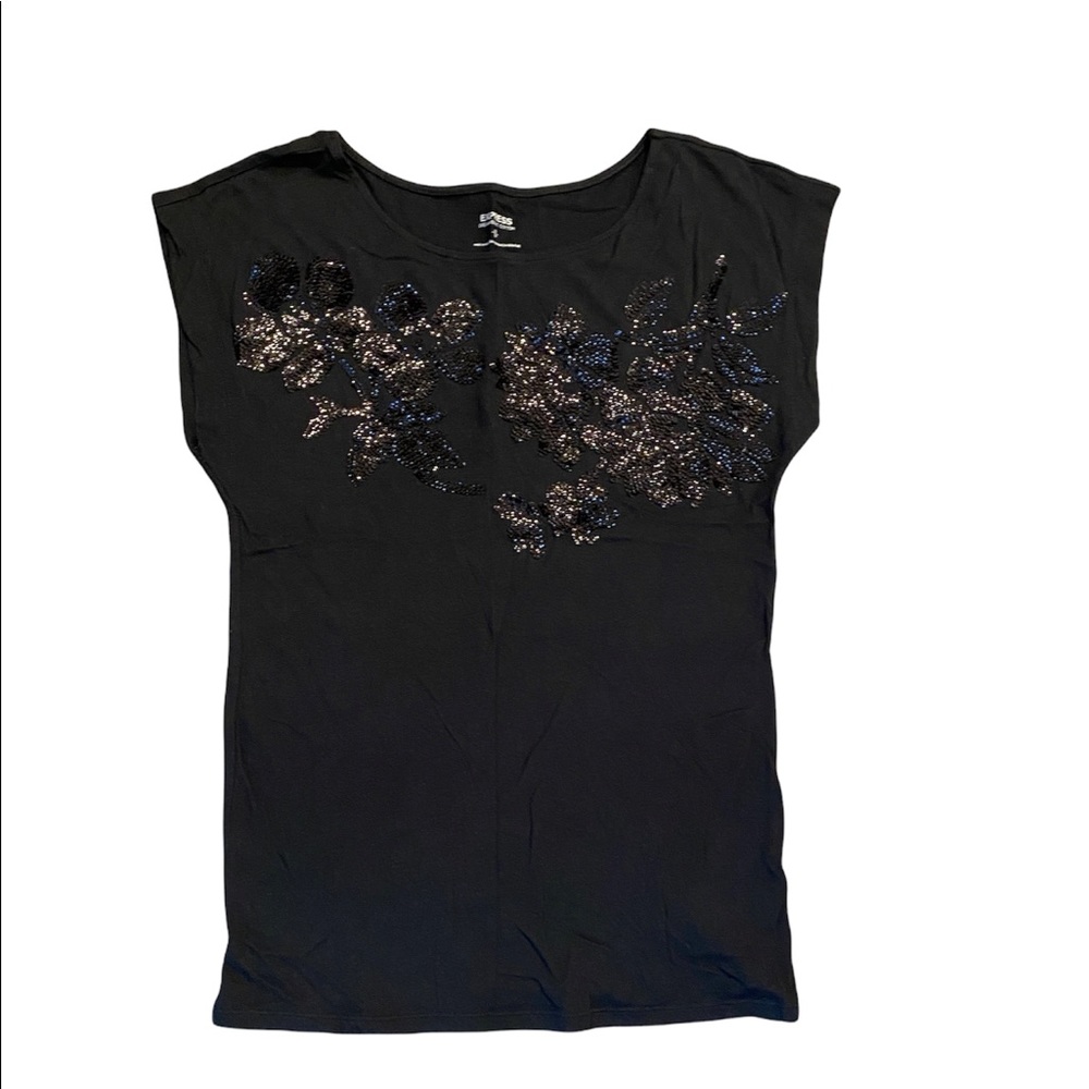 New! Express Black Floral Sequin Tee